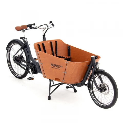 Vélo cargo électrique Babboe City Mountain prêt à l'emploi cadre Anthracite Bac Bois (YAM-500Wh)